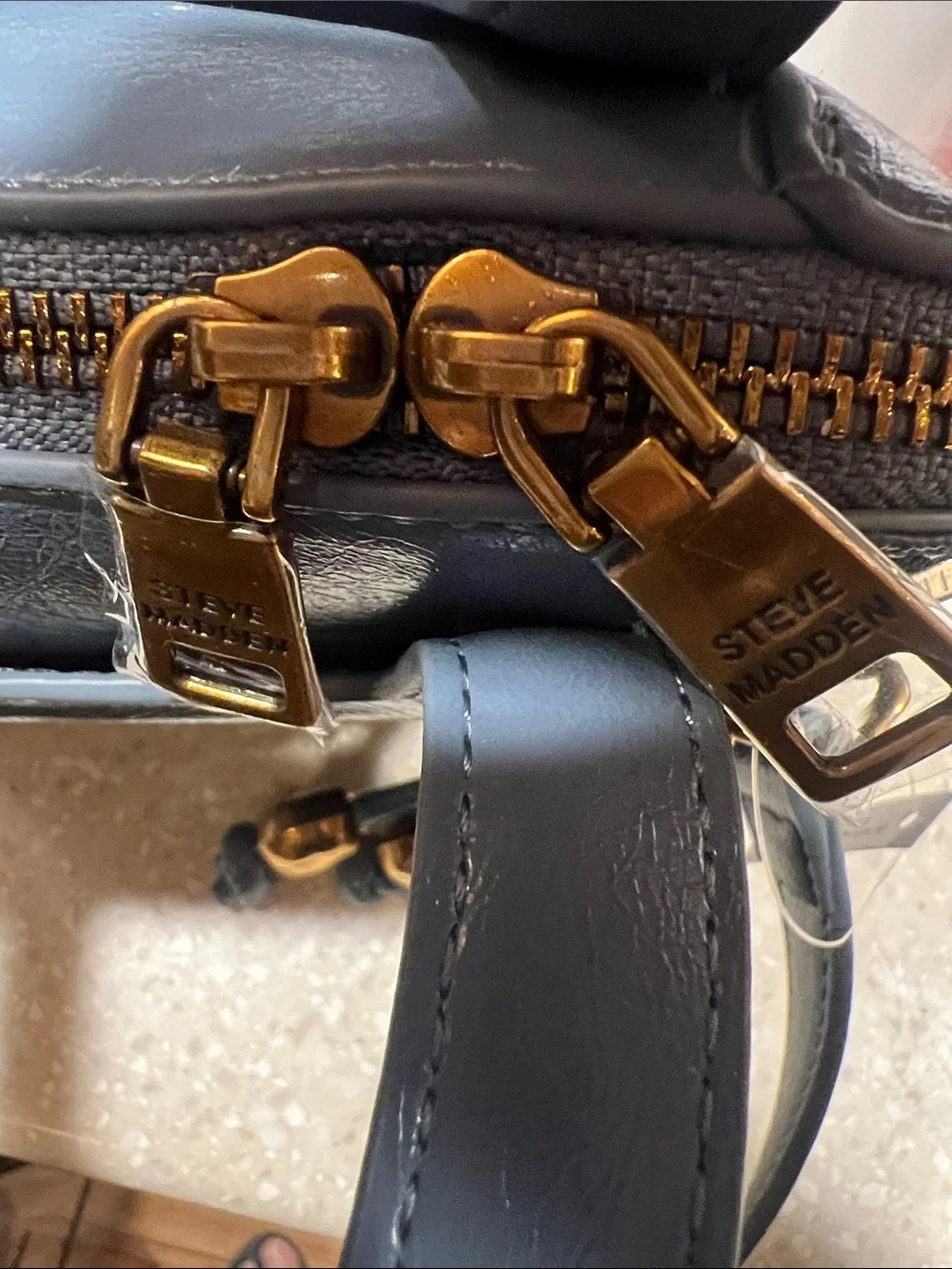Steve Madden Patchwork Denim Satchel in Light Blue and Dark Blue